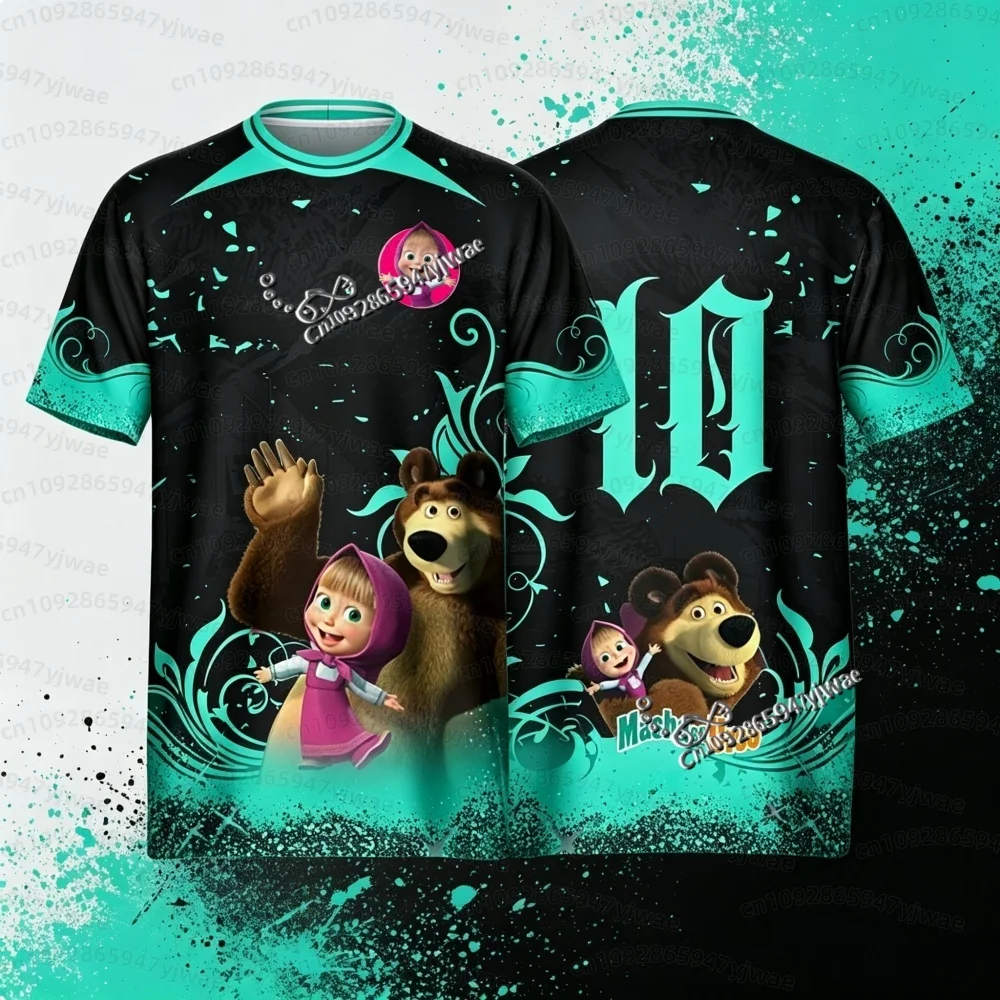 26 Heiß begehrtes Kinder-T-Shirt Russland Cartoon Masha und der Bär bedrucktes Fußballtrikot O-Ausschnitt Cosplay-T-Shirt Sommer Kinder- und Erwachsenen-T-Shirt – Detail 6
