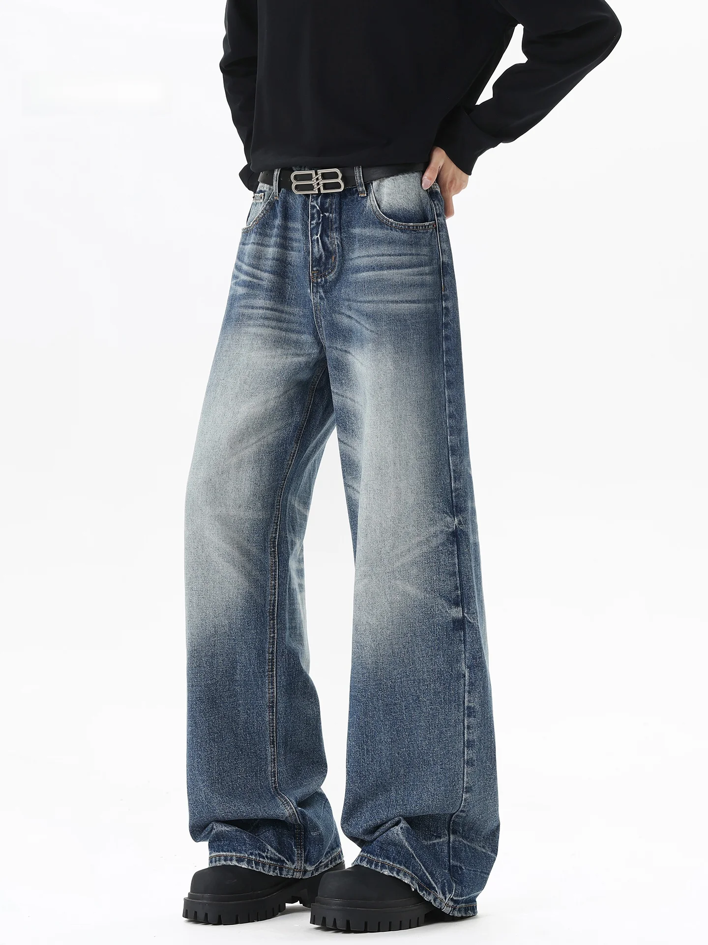 

American High Street Lightning Pattern Straight Leg Jeans Men's Autumn Winter Trendy Brand High End Feeling Haome Waed L...