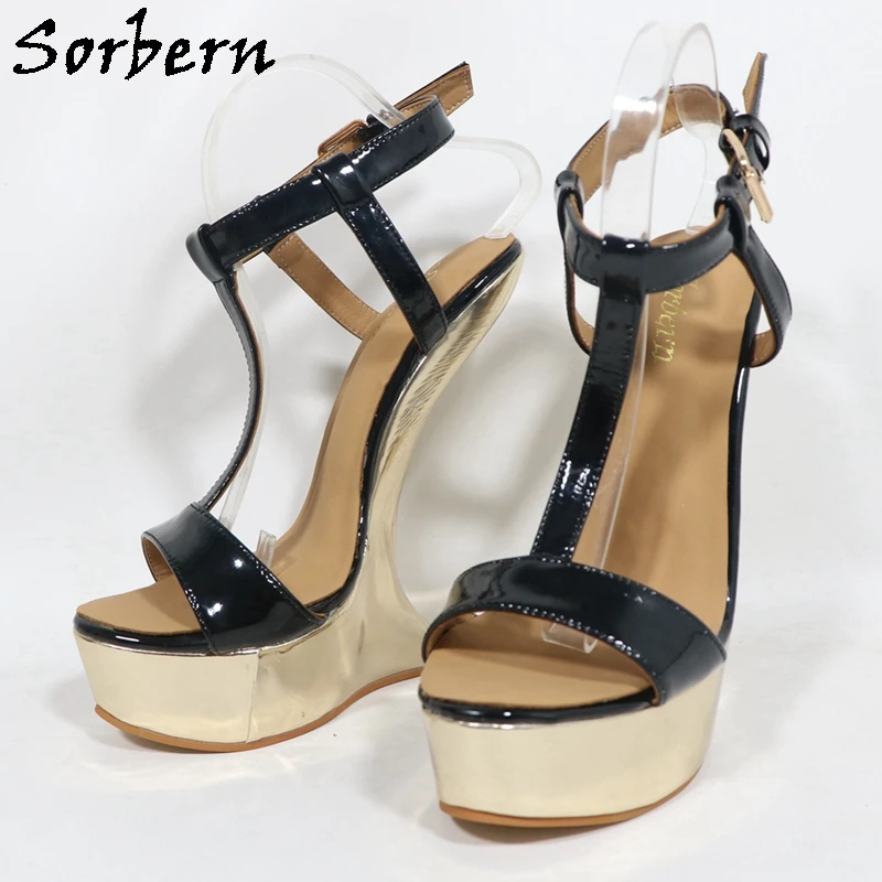 Sorbern Light Gold Metallic Women Slingback Shoes Summer Style Heelless High Heel Platform Rivets Female Sandals Custom Color