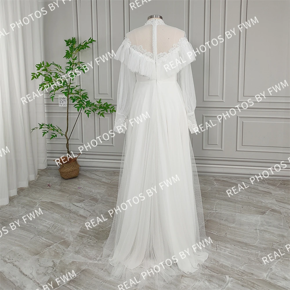 20030 # Customzied Vintage Victoria 1970s Tulle gaun pernikahan wanita elegan lengan panjang leher tinggi gaun pengantin untuk pesta