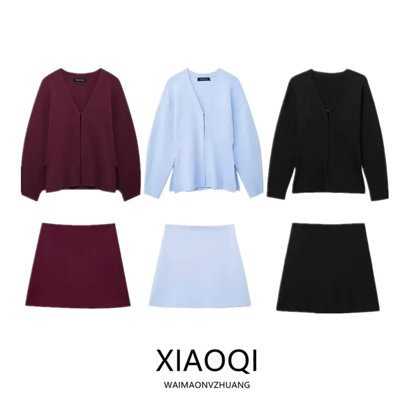 Summer 2024 New Women's Knitted Open Cardigan And Texture  Skirt Fashion Set 25-35 Years Olds Seasonal Wear