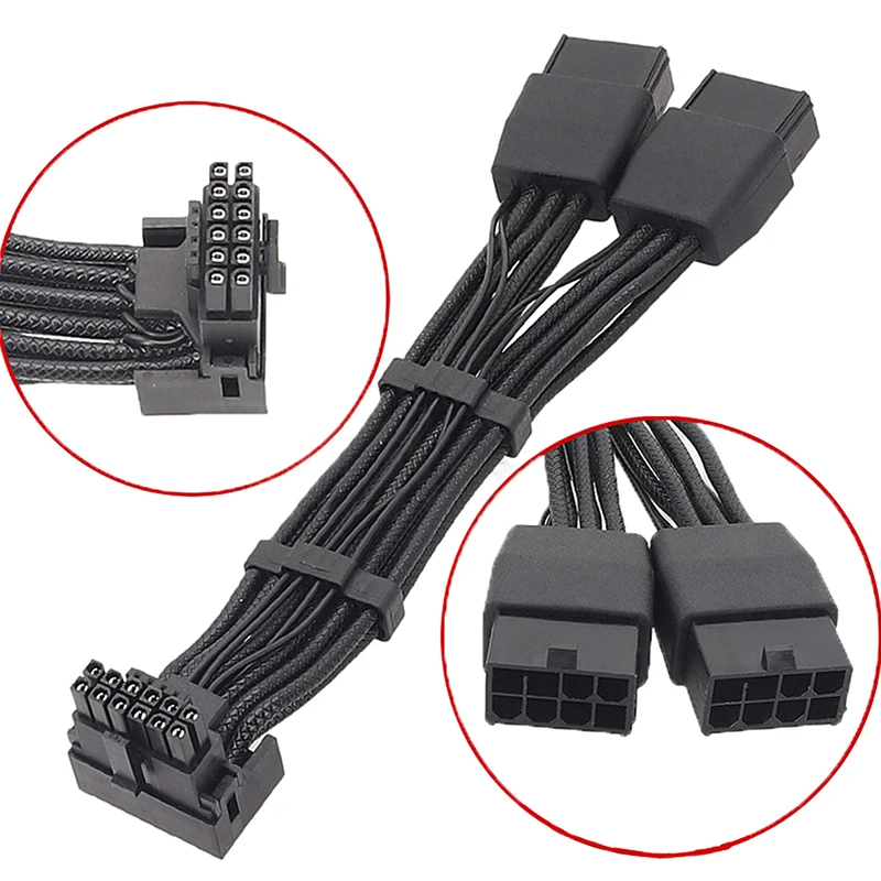 Brand New 16AWG Embossed Line Cable RTX4090 RTX4080 12VHPWR 16P(12+4) To 2x8Pin 90 Degree Elbow Connector Adapter