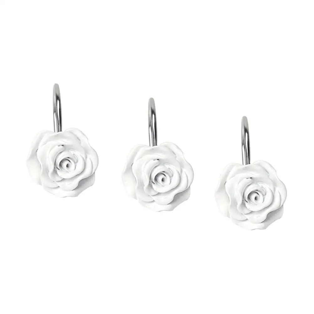 12 шт., нержавеющие крючки для душа из смолы, розовый дизайн, декоративные кольца для штор для ванной комнаты, душевые стержни, крючки, крючки для штор