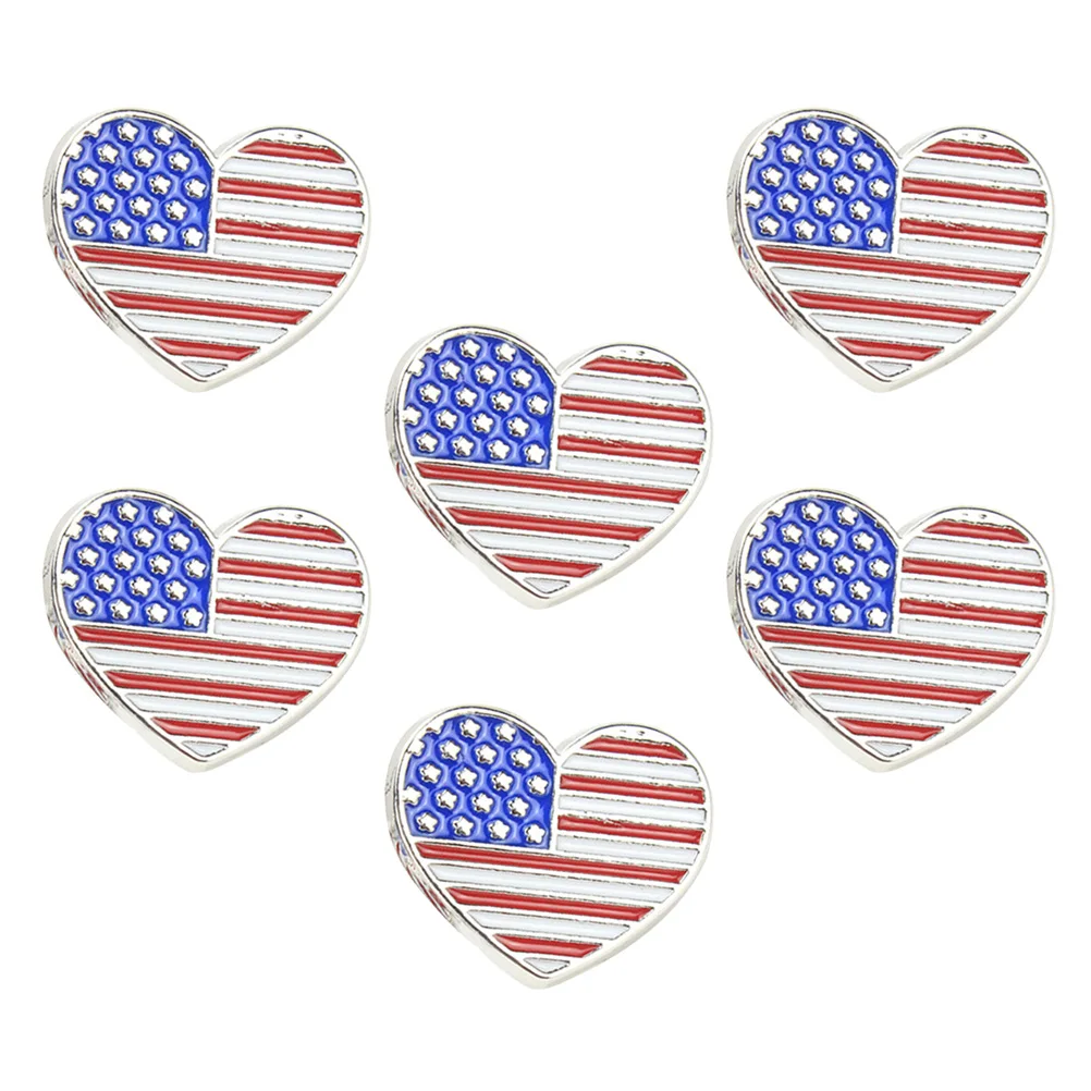 

6 Pcs Flag Brooch Costume Shaped Heart Pins National USA Badge United States Banner