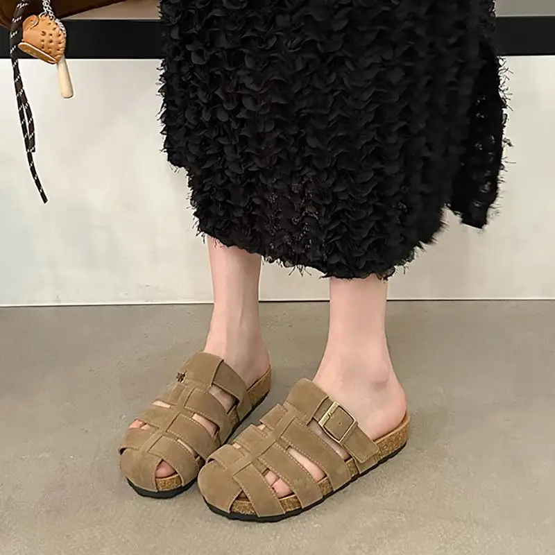 

Римские тканые тапочки с носком, женская летняя уличная одежда, новинка 2025, туфли без шнуровки, сандалии для ленивого человека, удобные дышащие