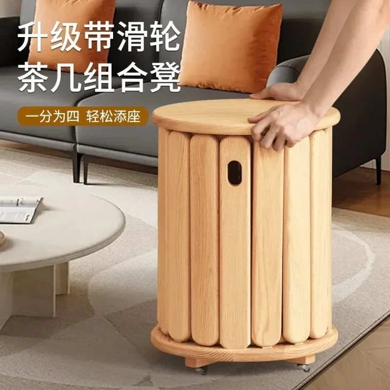 Solid wood four-in-one stool can be stacked, household living room dining table spare round stool stacked
