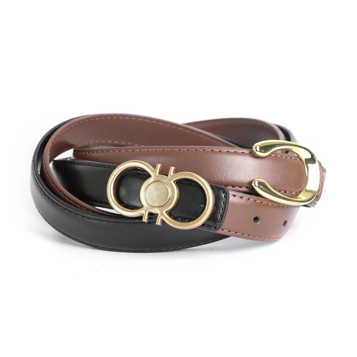 2 stuks bruin + zwart smalle luxe designer merk vintage riem hoge kwaliteit vrouwen echt echt lederen jurk riem voor jeans 2,3 cm