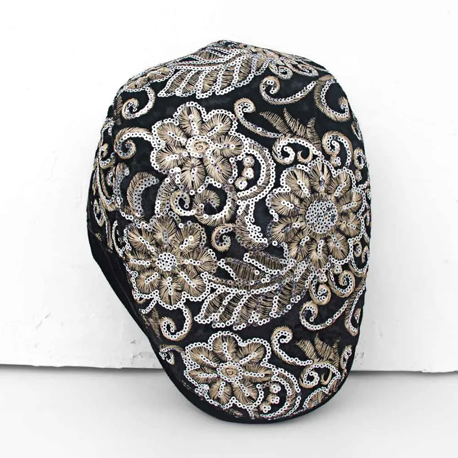 Peaked Cap Girls' Autumn Personality Retro Art Casual Advance Hats Embroidered Sequins Ethnic Style Handmade Girl's Cap