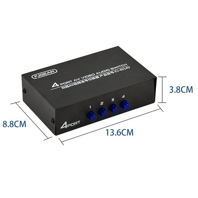 FJGEAR AV Switcher 4 Into 1 Out Av RCA Head Interface Audio and Video Switcher Multi-Function 4-Way AV Switcher