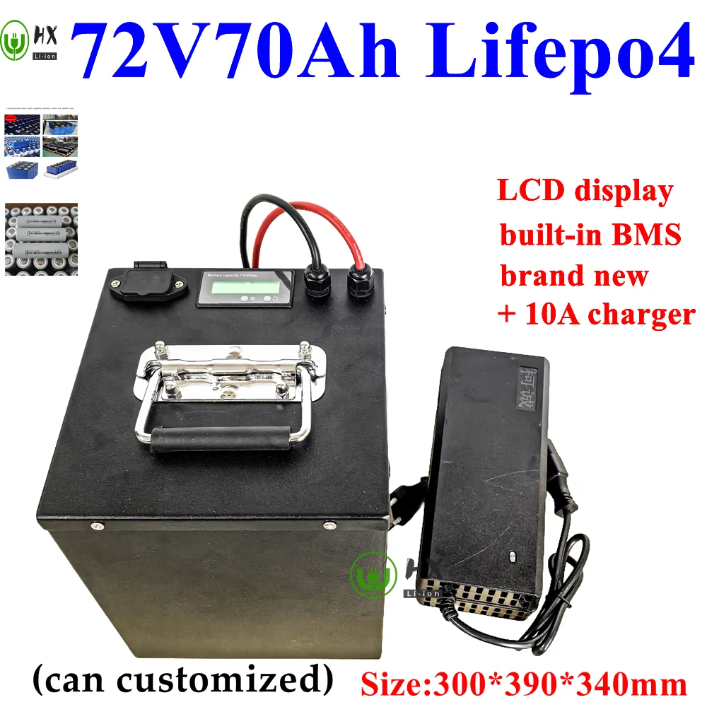 waterproof 72V 70Ah lifepo4LL- battery High Power Lithium BMS for 7000w 5000w bicycle bike scooter Motorcycle + 10A charger.