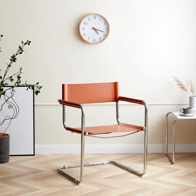 JOYLIVE-Cadeira de escritório em aço inoxidável, estilo escandinavo, Designer Leisure Dining Chair, Poltrona de couro Vasily