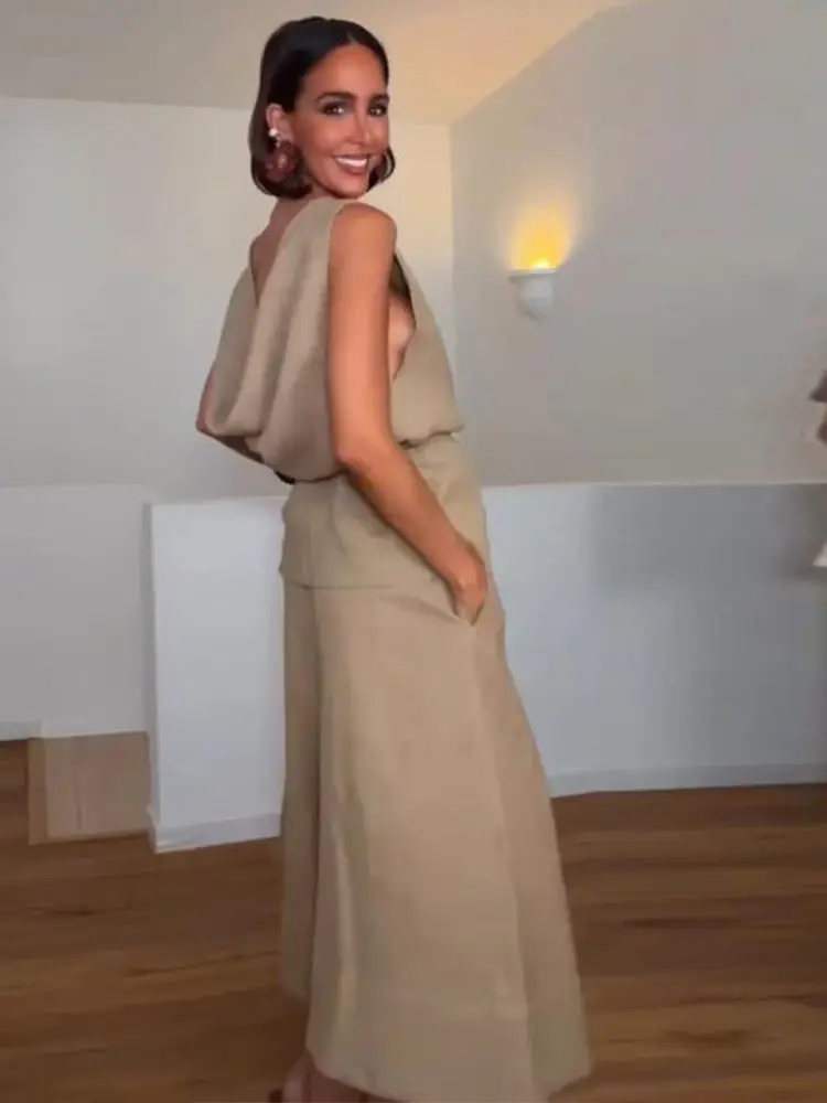 Rückenfreies Spitzen-Top mit Hose für Damen, sexy O-Ausschnitt, ärmellos, hochtaillierte Hose mit weitem Bein, schicke Damen-Partykleidung, neue Outfits – Detail 9