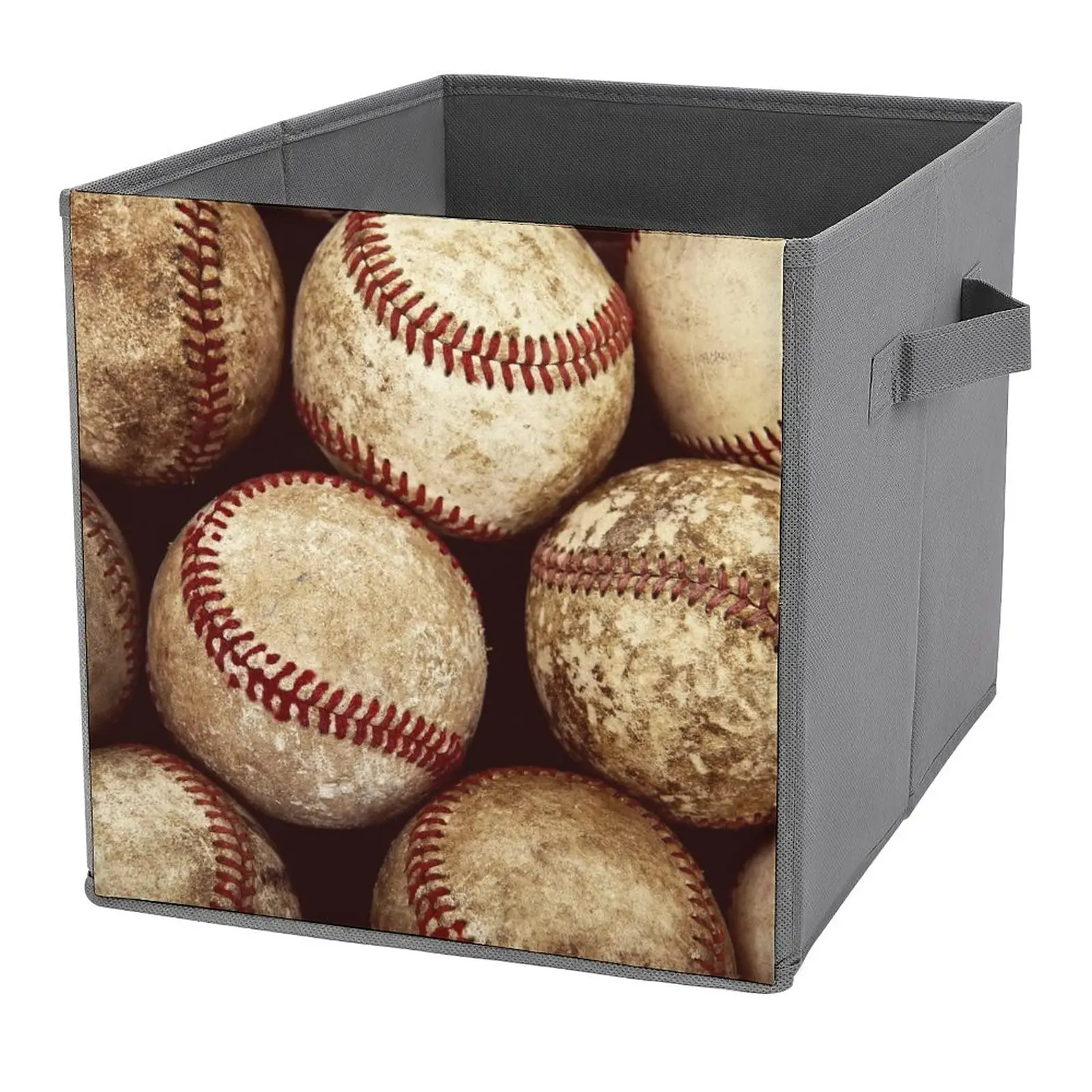 Baseball in Fire and Water Storage Bins with Handles Foldable Storage Baskets Organizer Boxes Cube Closet for Home Shelves 11in