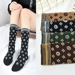 Autumn New Retro Checkered Socks, Women's Cute Petal Silver Gold Silk Stacked Socks Mid length Socks