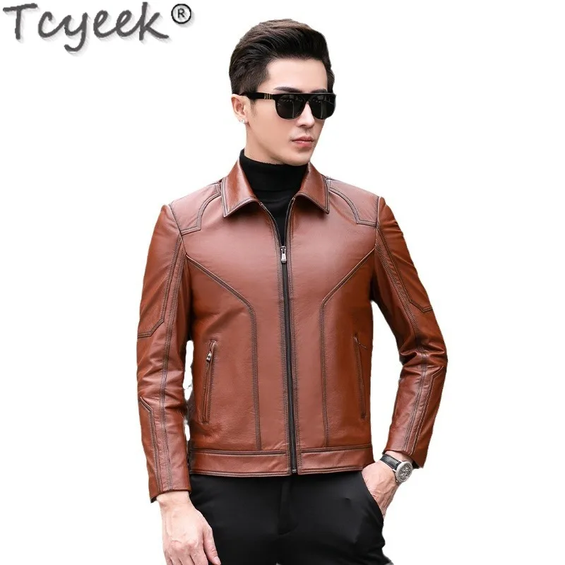 Tcyeek Men Leather Coat Genuine Leather Man Jackets Top Layer Cowhide Motocycle Jacket Autumn Clothes Chaquetas Hombre Tide 2024