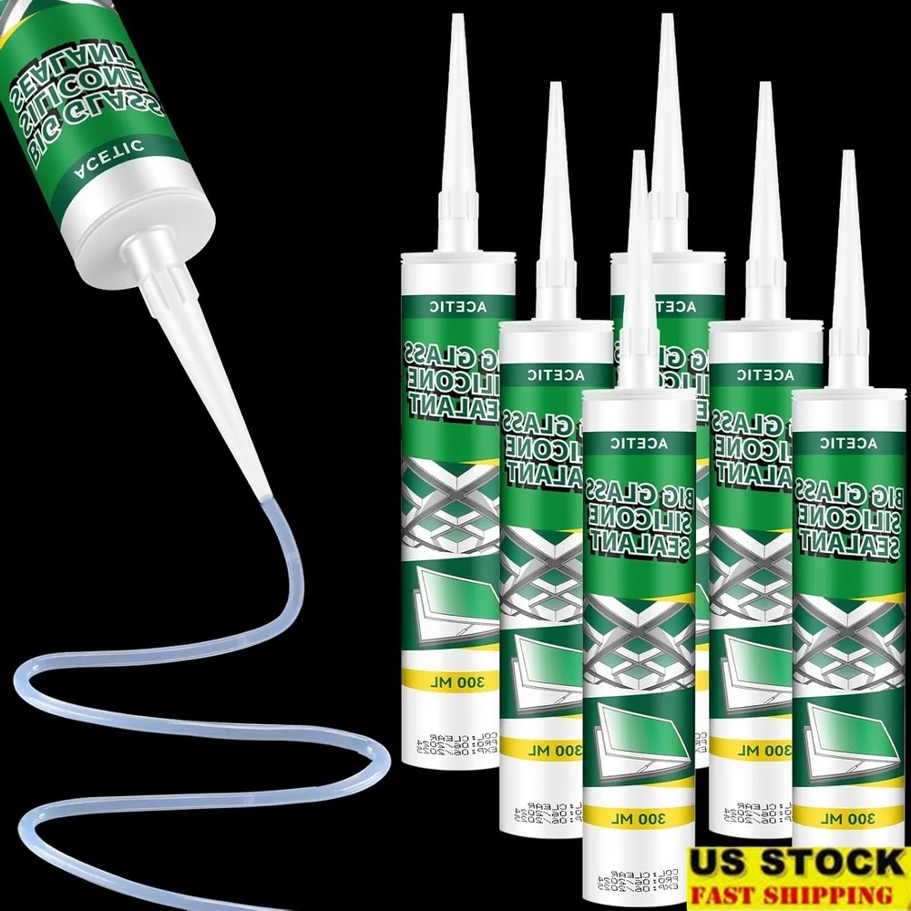 

6 Pack Silicone Sealant Caulk Waterproof Adhesive Fast Setting Home Bathroom Kitchen Automotive Marine Window Roof Pipe Gutter