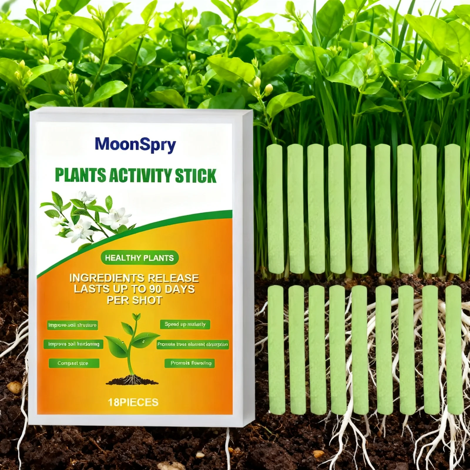 عصا تغذية بطيئة الإصدار من MoonSpry - سماد نباتي للزهور بوعاء وتعزيز برعم ونمو الجذر والعناية بالنباتات الصحية #1