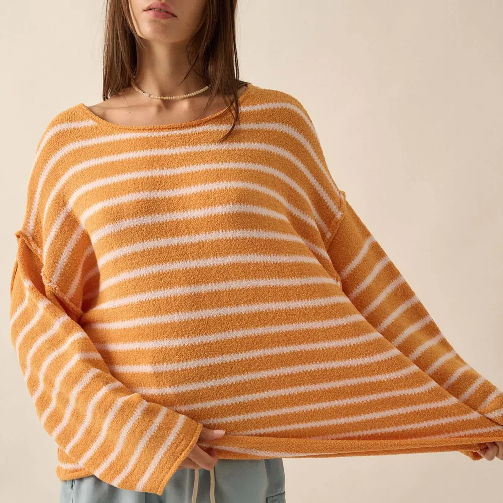 Gaono Casual Women Oversized Striped Sweater Color Block Knit Long Sleeve Sweatshirt Loose Pullover Y2K Preppy Jumper