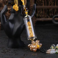 Car Three-faced Buddha Guanyin Pendant Jewelry Car Interior Ornaments Gold-plated Buddha Statue Rear View Mirror Ornaments