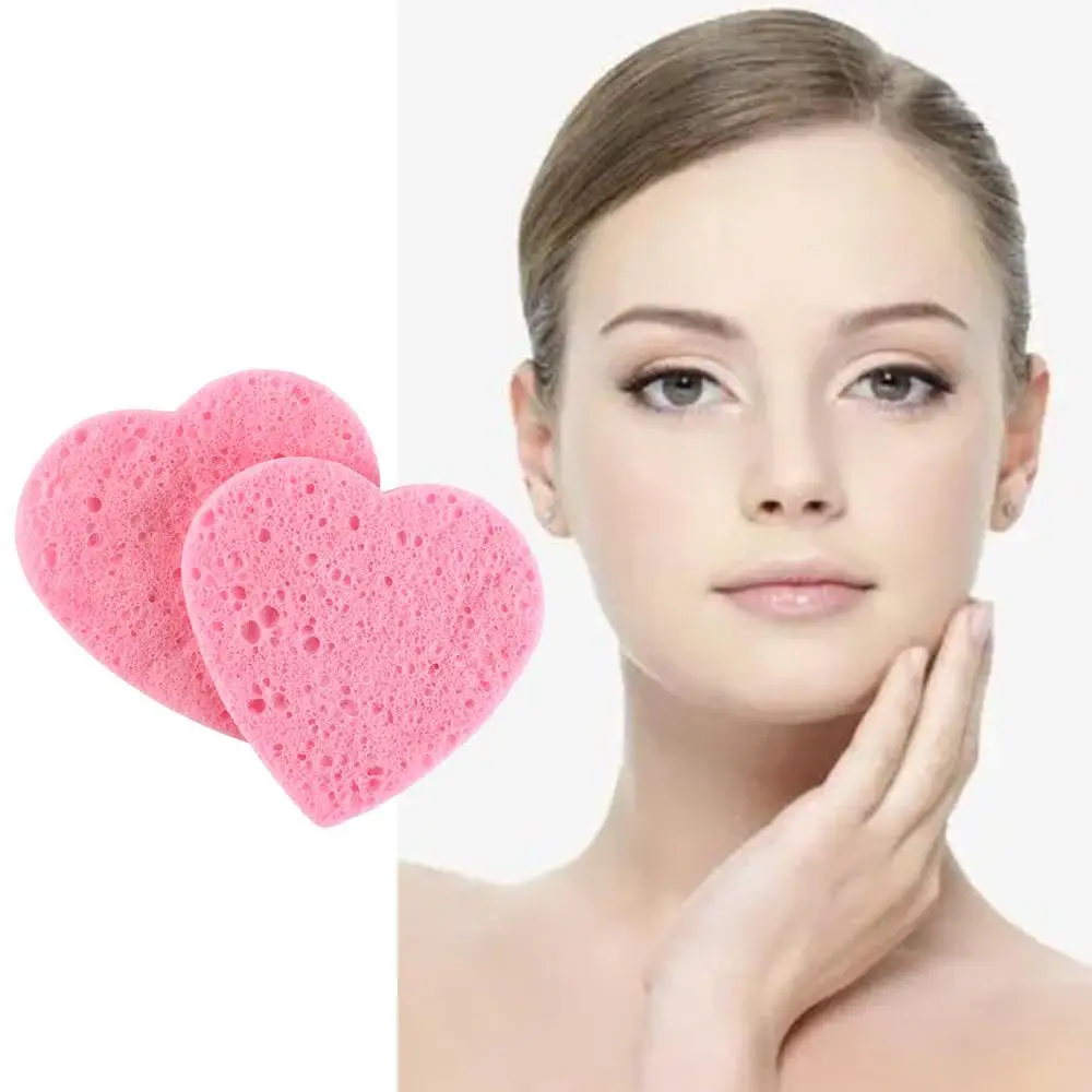 10 Pieces Pink Cosmetic Puff Heart Shaped Natural Makeup Remover Tool 7mm Face Washing Cleansing Sponge Compressed Sponge Women