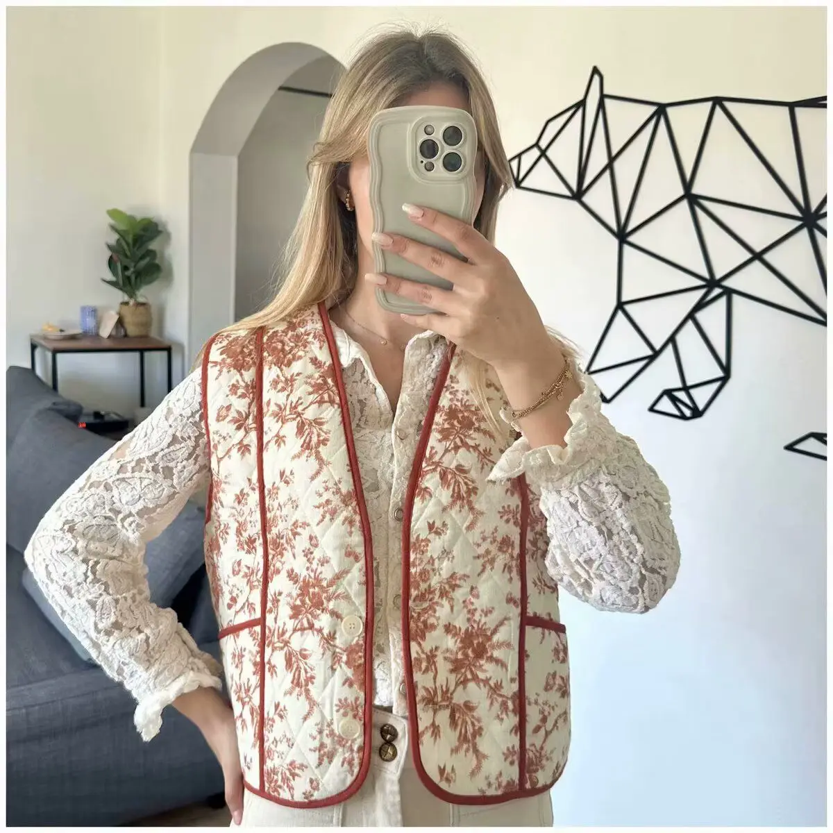 Casual Printed Women Vest Top Loose Sleeveless Cardigan Jacket Fashionable Chic Women Single-breasted Jacket Women's Autumn Vest