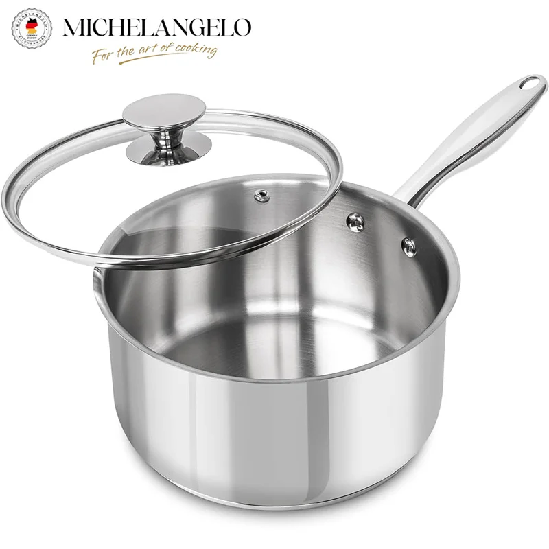 

MICHELANGELO 3 Quart Saucepan with Glass Lid Stainless Steel Stew Pot Thick Bottom Stock Pots Induction Nonstick Sauce Pot