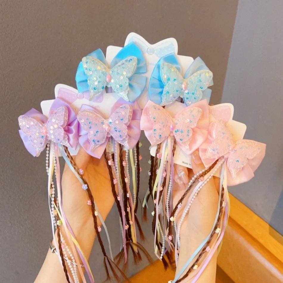 

Toddler Girls Pink Butterfly Hair Clips Children's Braided Wig Hairpin Pearl Chain Clip Cute Girl Sweet Hair Accessories HP01