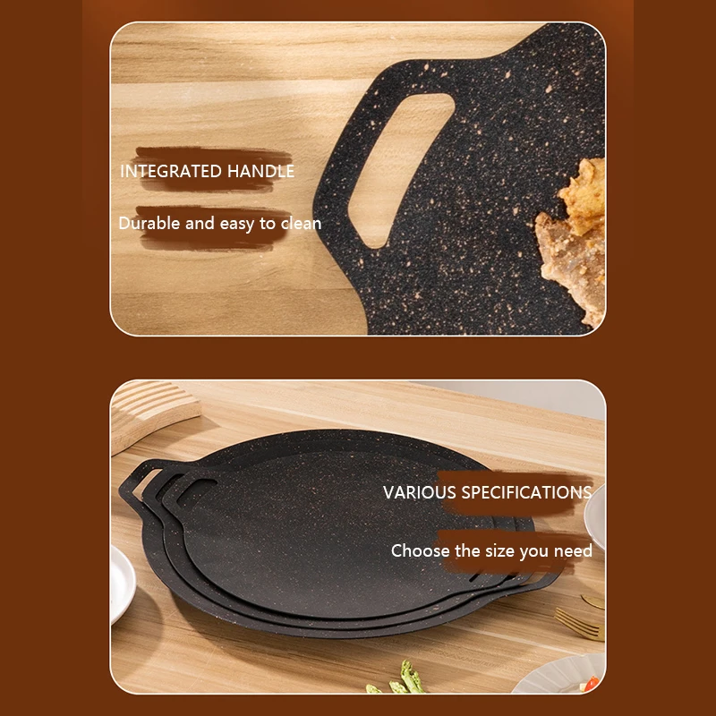 BBQ baking tray non stick cast iron baking tray wooden handle baking tray camping stove outdoor cooking portable baking tray