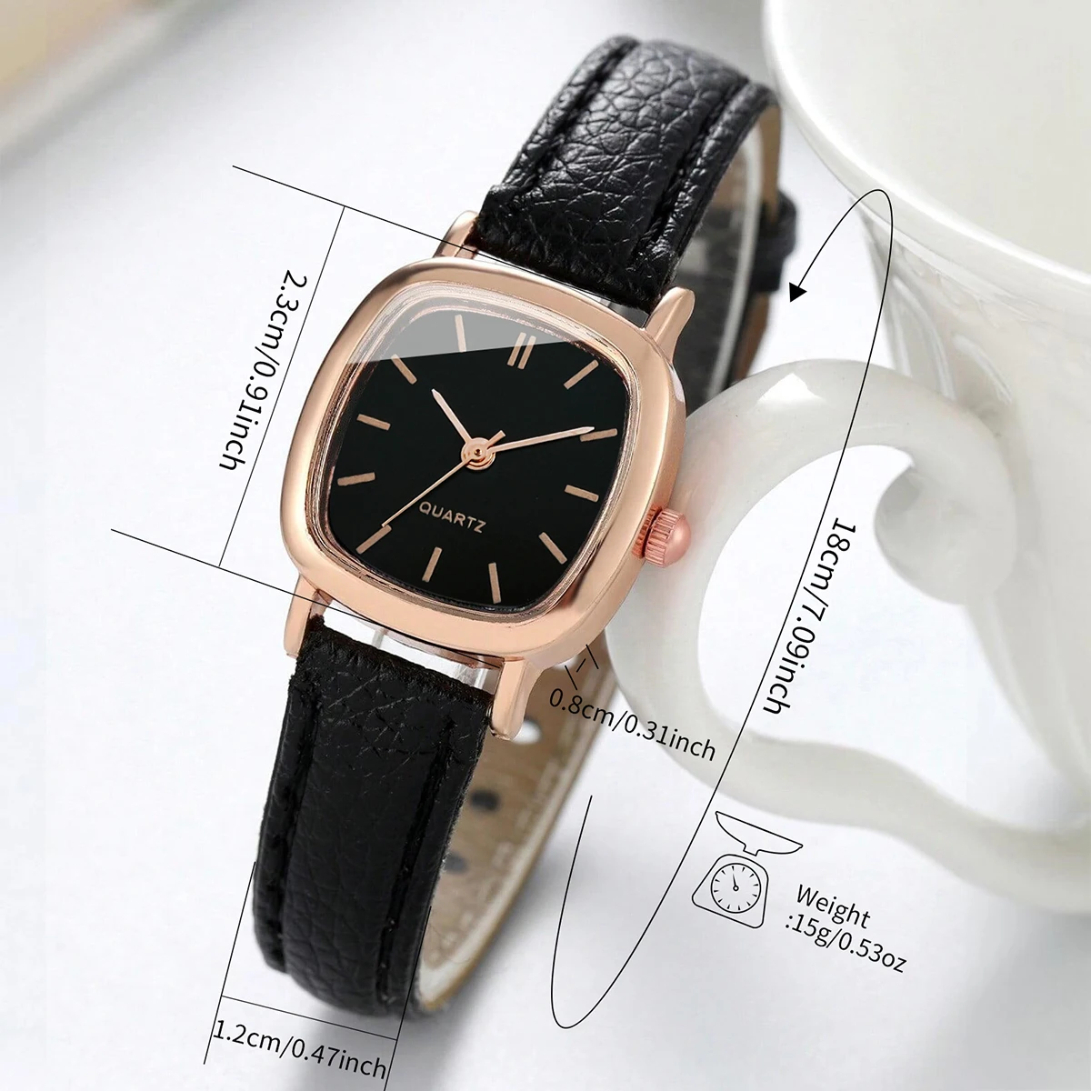 2PCS/Set Women\'s Watch Fashion Square Leather Band Analog Quartz Watches Heart Bracelet Set