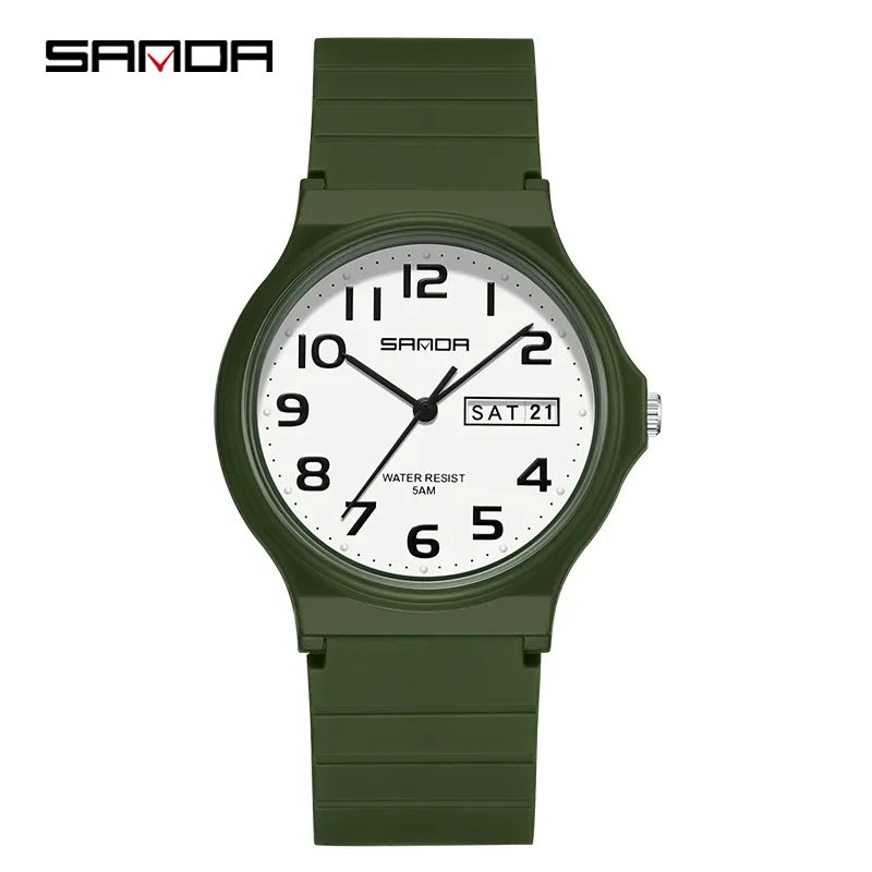 SANDA 9072 Minimalist Ladies Quartz Watch, Lightweight Simple Black Wristwatch, Waterproof with Calendar & Night Light