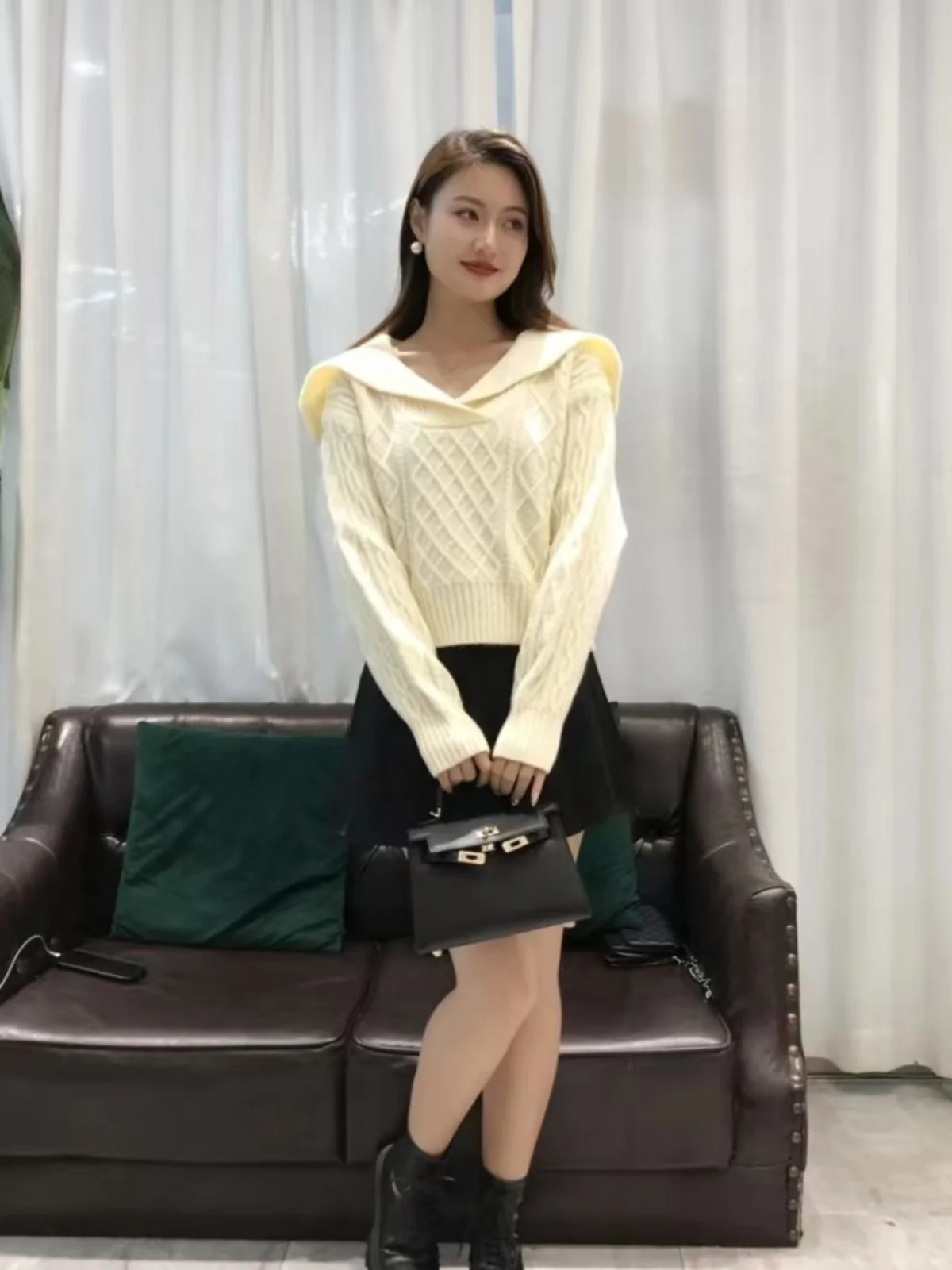 

Autumn Winter Navy Collar Pullover Sweater Women's Loose Faionable Outerwear Versatile Knitted Top Korean Sle Commute