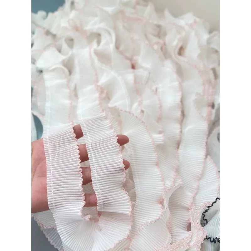 White Chiffon Pleated Lace Trims, Ribbon Fabric Applique, Fold Ruffle Dresses, DIY Sewing Supplies, Craft, 3.5cm Wide