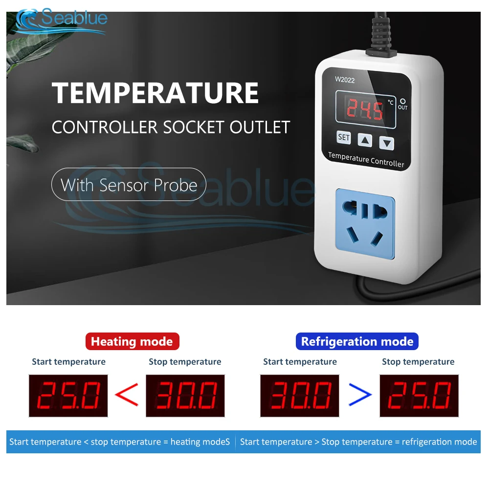 W2022 LED Digital Temperature Controller Socket AC 110-220V Thermostat Regulator Smart Thermostat Socket Heat and Cool