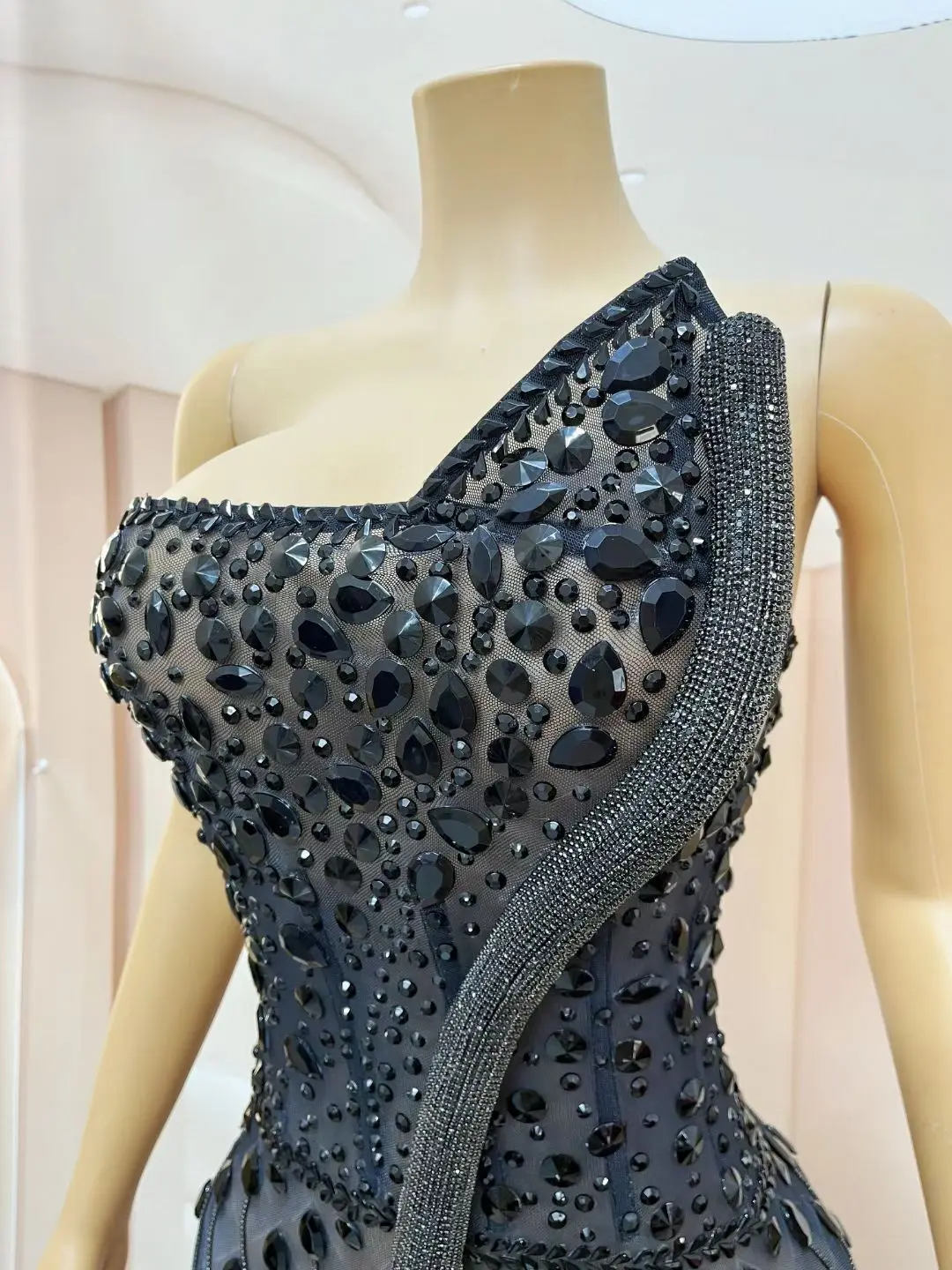 Heishe Luxury Evening Dress Sexy Black Perspective Mesh Full Diamond Long Dress homecoming Party Adult Ceremony Prom Dress