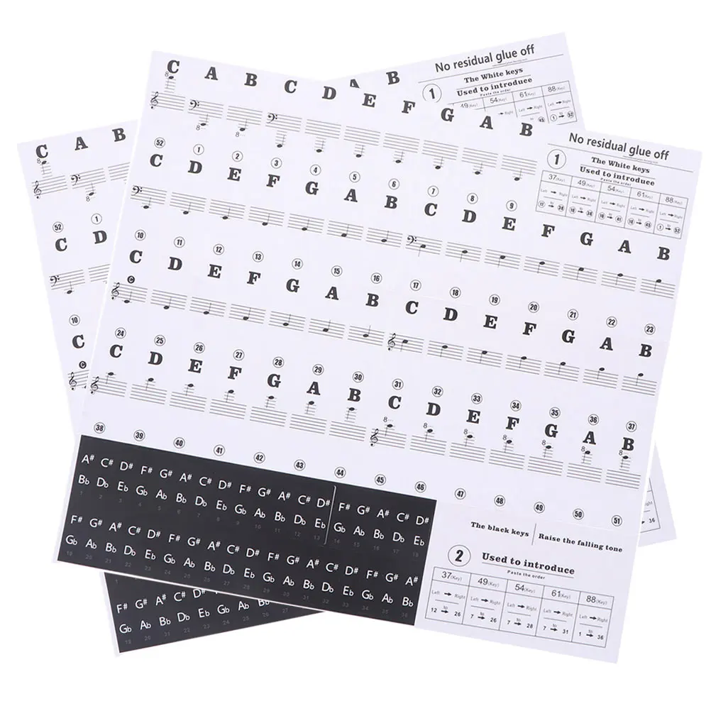 

2 Pcs Durable Piano Sticker Transparent Piano Keyboard Sticker Key Electronic Organ Stave Note Sticker (Black)
