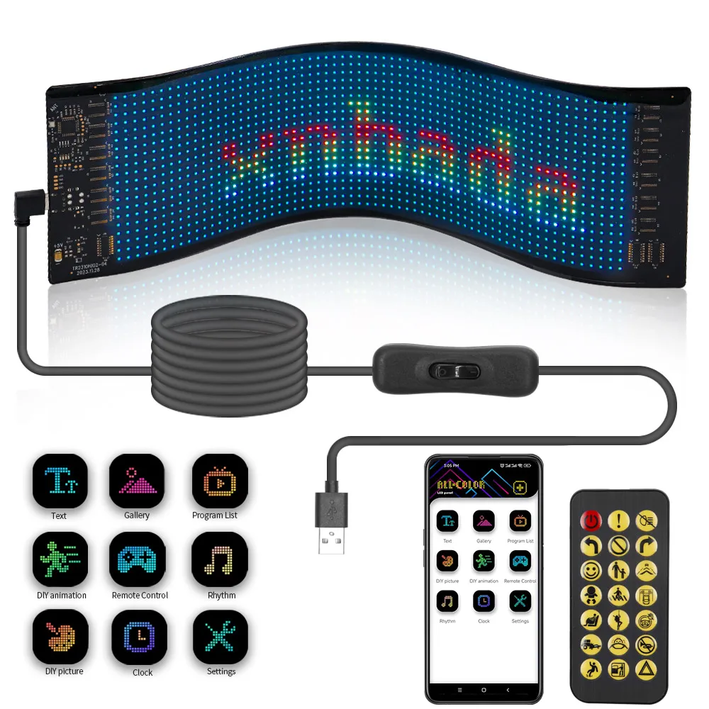 RGB Pixel Panel matryca LED Bluetooth APP USB5V elastyczny wodoodporny DIY wzór obraz przewijanie animacja tekstu wyświetlacz samochodowy sklep