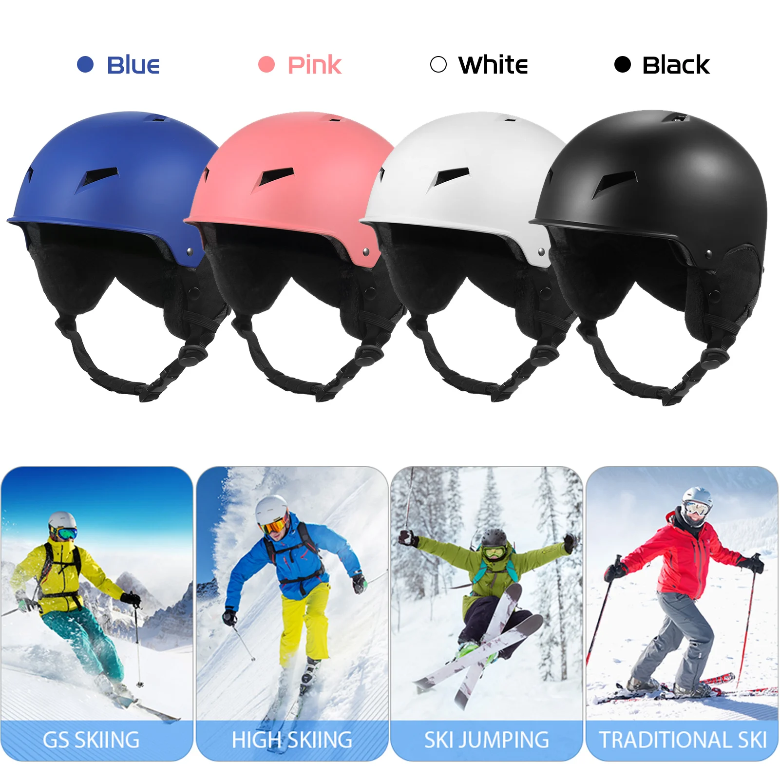 Snow Helmet with Detachable Earmuff Men Women Snowboard Helmet with Goggle Fixed Strap Safety Skiing Helmet Skiing Sports Helmet