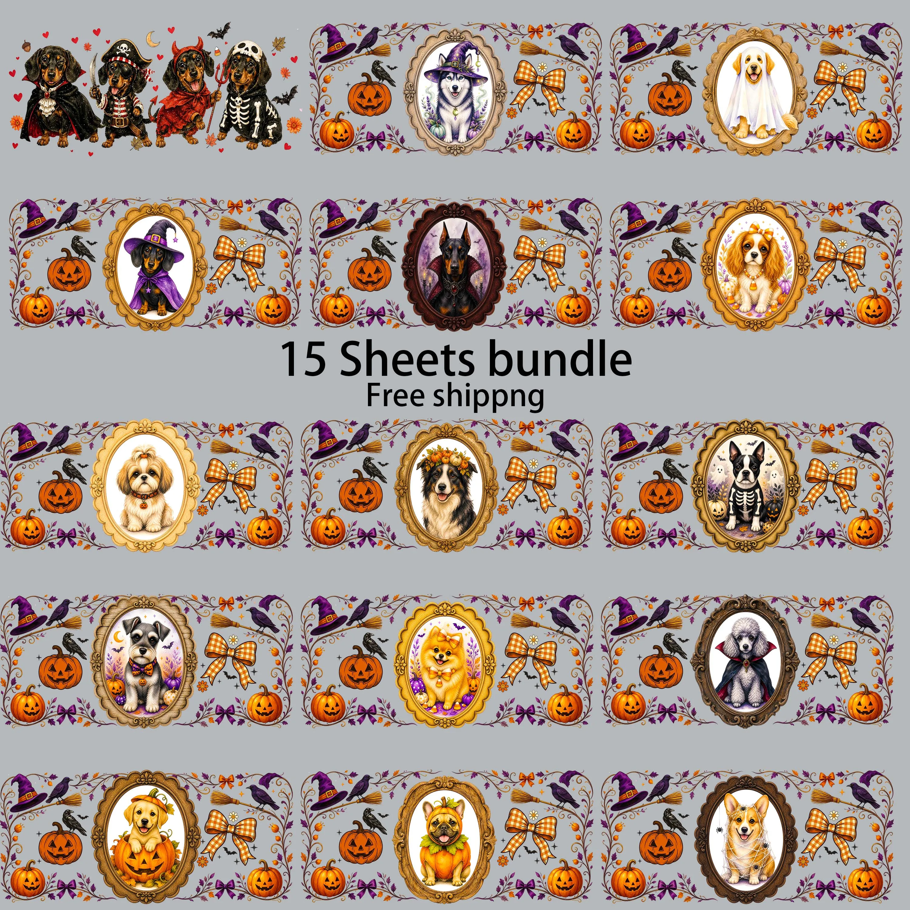 15pcs Halloween Witch Cartoon UV DTF Sticker Party Deco DIY Decals 3D transfers printing uvdtf tumbler stickers uv dtf cup wrap