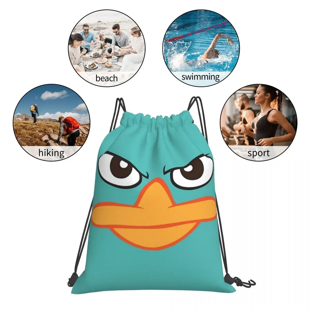 Perry The Platypus Mask Backpacks Portable Drawstring Bags Drawstring Bundle Pocket Sports Bag BookBag For Travel Students