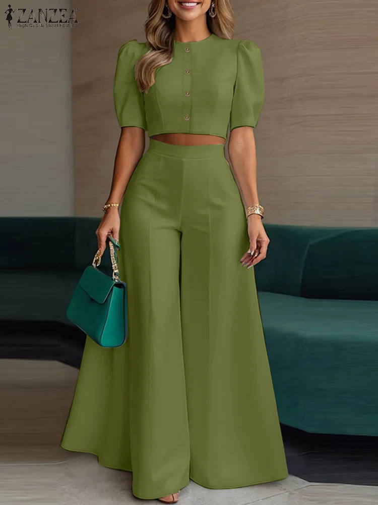2025 stilvolle Frauen 2 Stück Sets ZANZA Sommer Hose Sets 2PCS Elegante Kurzarm Bluse Breite Bein Hosen Anzug OL arbeit Outfits