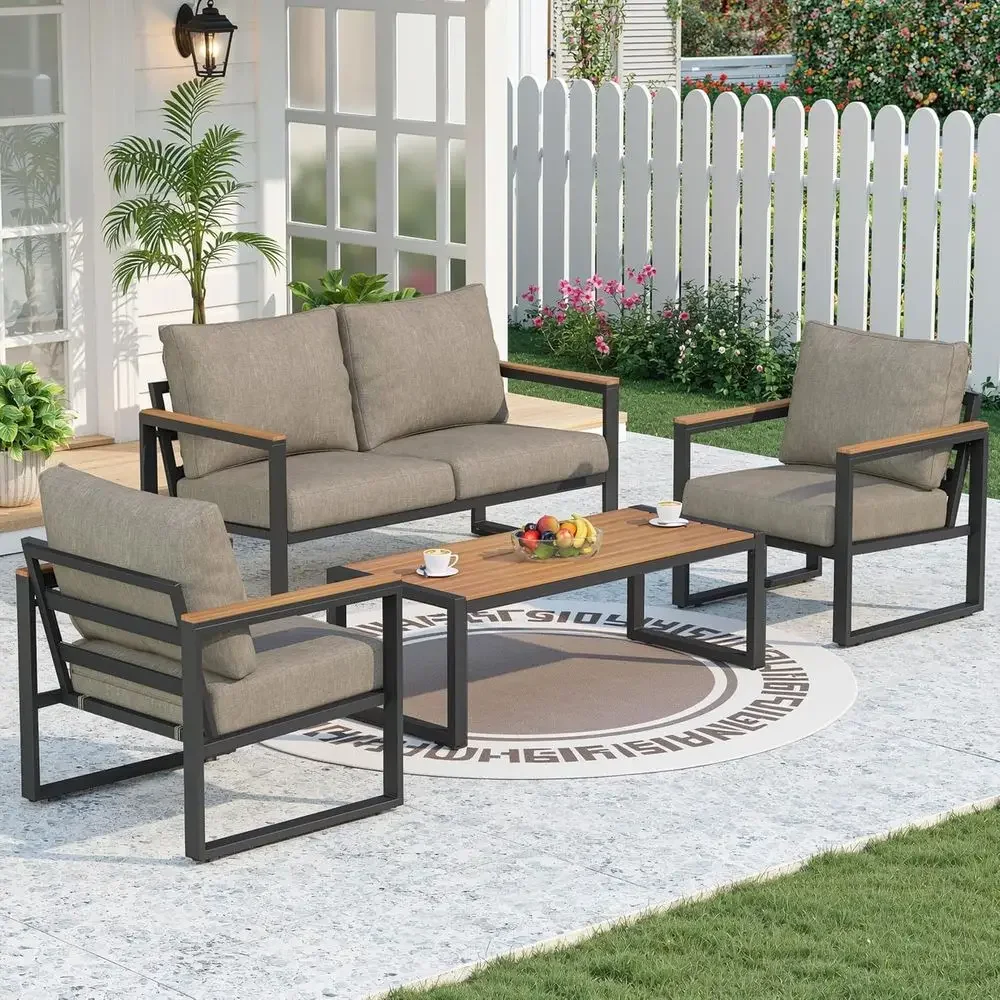 

Patio urniture Set, 4 Pieces Outdoor Patio urniture with Coee Table Set, Metal Patio Contion Sets with Washable and High-Resilie