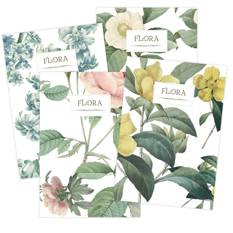 

Набор из 4 бумаг для ботанических писем: 24 писчая бумага + 12 конвертов — белая камелия и роза с цветочным узором