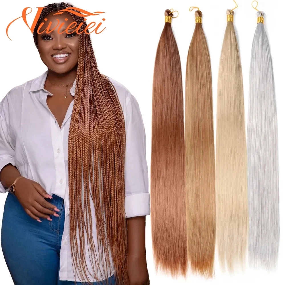 Long Natural Synthetic Crochet Silky Smooth Ombre Blonde Hair Attachment Extensions Bone Straight Braiding Hair VIVIEIEI