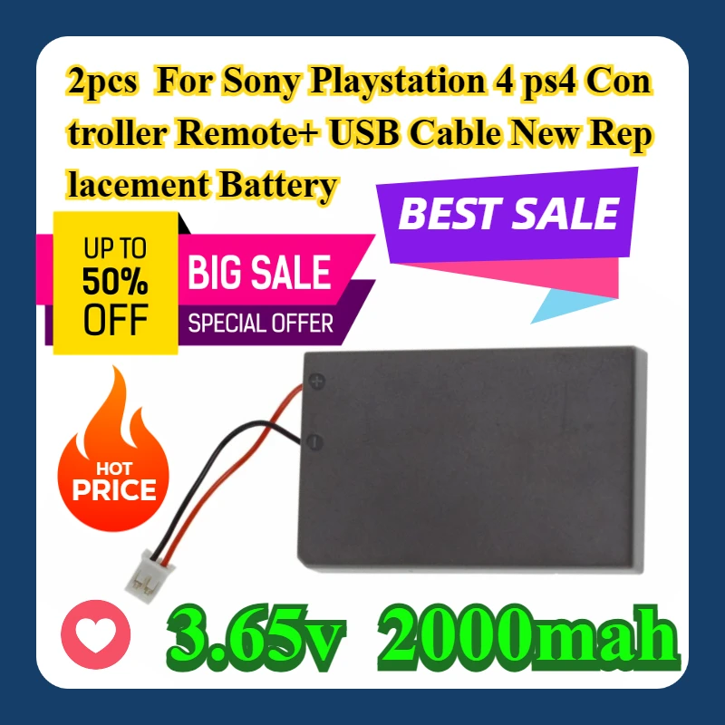 

2pcs For Sony Playstation 4 ps4 Controller Remote+ USB Cable New Replacement Battery