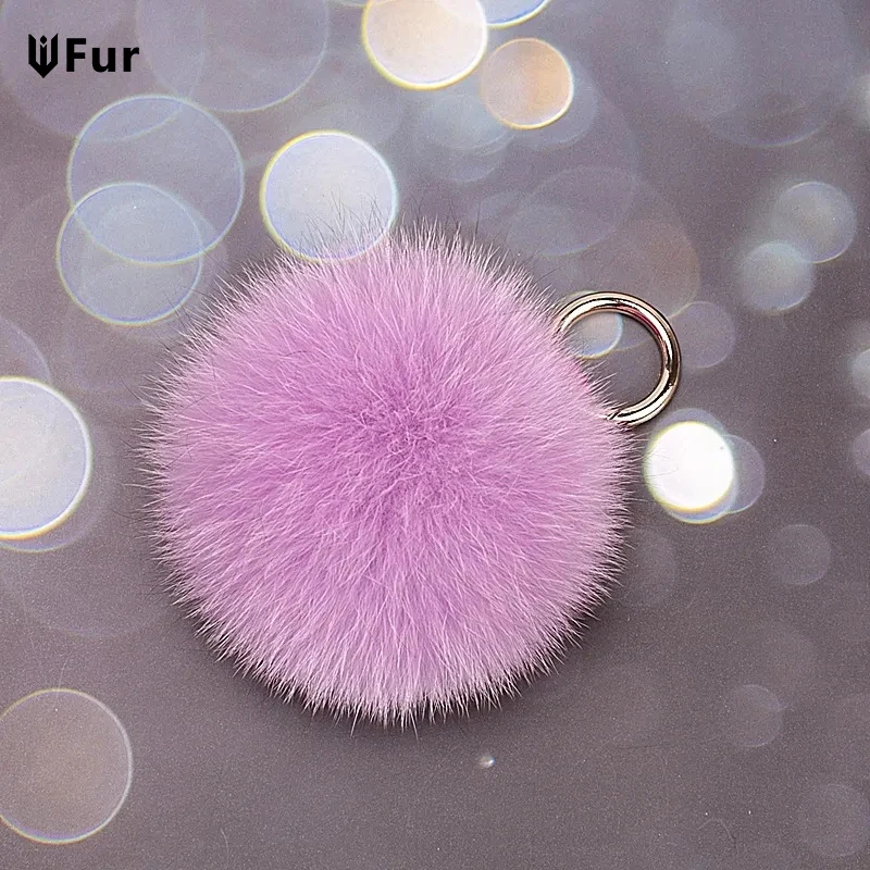 

15CM Real Fox Fur Keychain Natural Fur Pompom Ball Women Bag ornaments Pendant Luxury Car Key Ring Leather Strap Metal Ring Gift