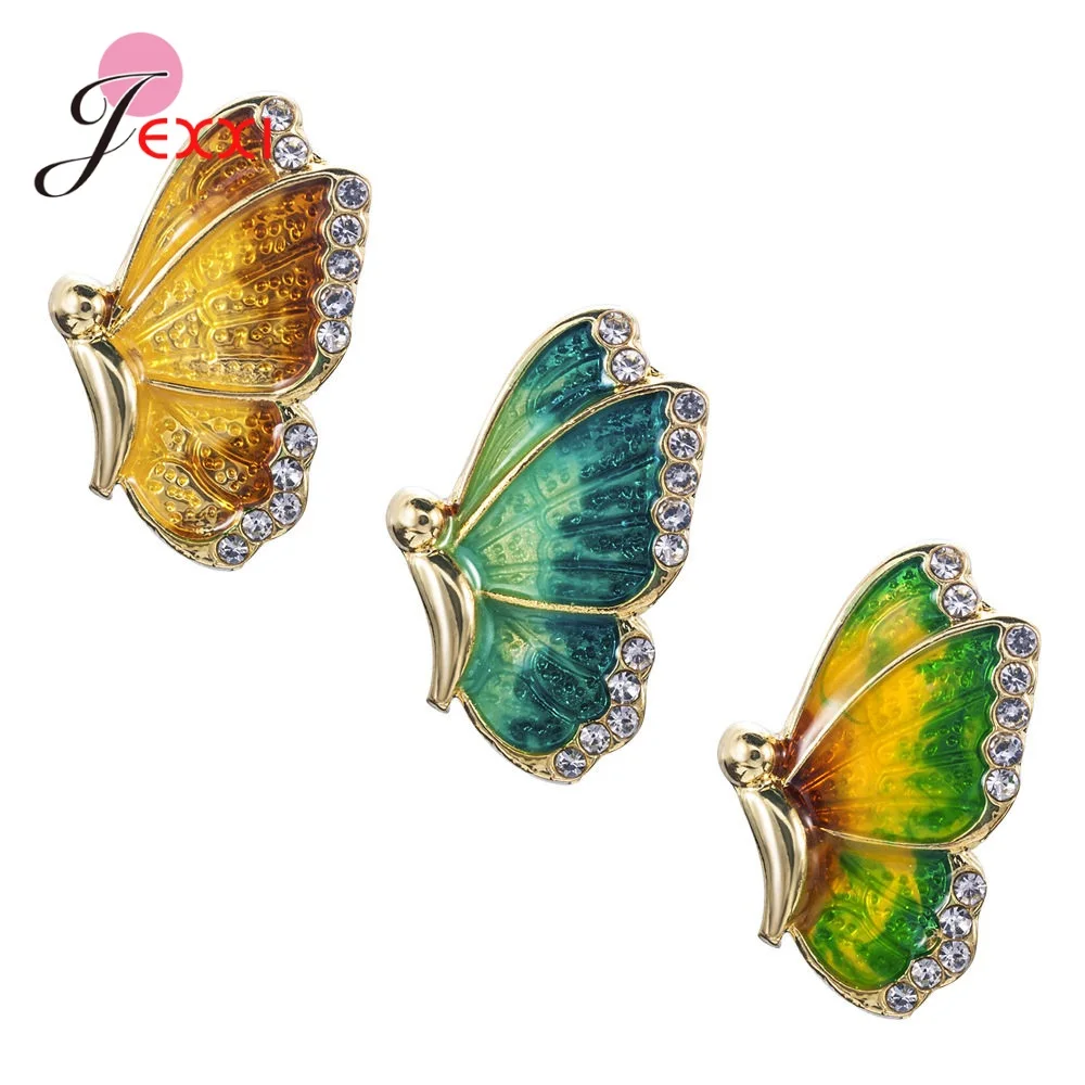 Amazing Discount Genuine 925 Sterling Silver Stud Earrings For Women Butterfly Shape Sparkling Korean Style Bridal Earrings
