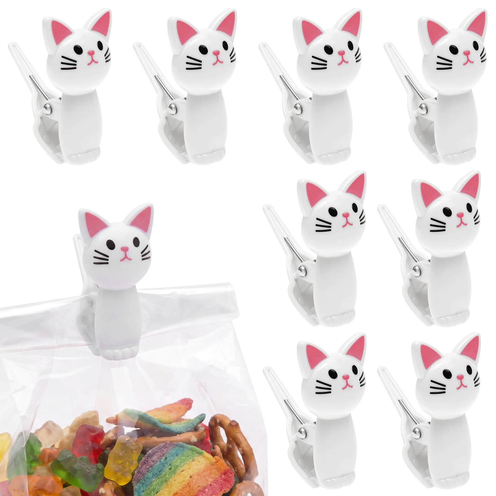 8 Pcs Cat Shape Food Sealing Bag Clips Adorable Kitchen Snack Bags Clamp Plastic Hanging Clothes Sock Clamps for Home and Office