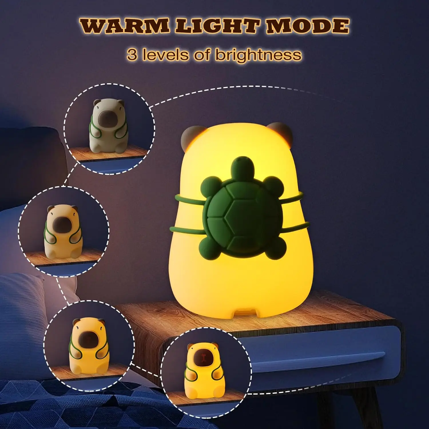 Cute Capybara Lamp 7 Colors Dimmable Silicone Kids Night Light,LED Squishy Capybara Night Light Rechargeable Animal Kawaii Gift