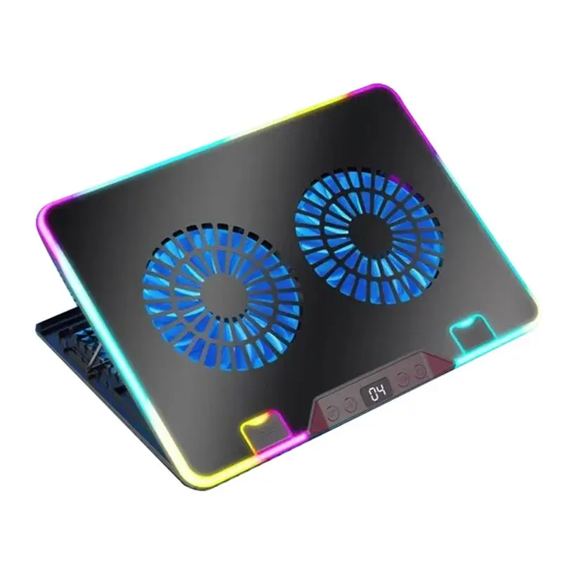A29F-F36 Gaming Laptop Cooling Pad With RGB Lights LCD Display 7 Adjustable Angles 2 USB Ports For 11-17.3 Inch Laptops