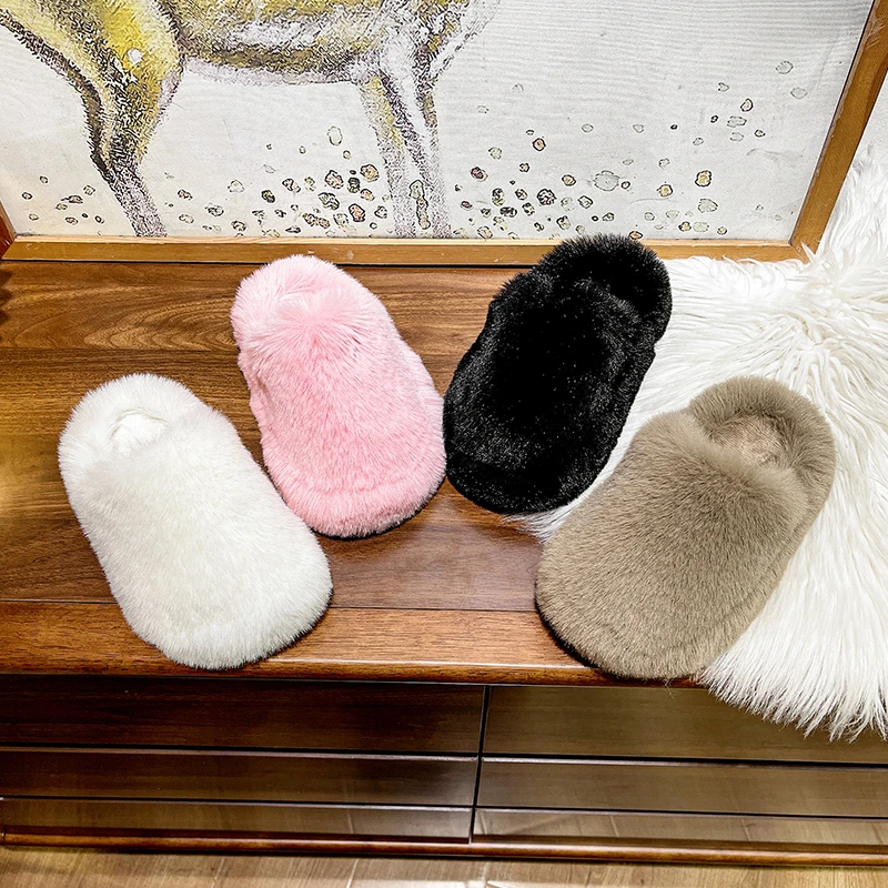 New Winter Children's Slippers Warm Fluffy Kids Slippers for Girls Soft Bottom Trend Versatile Toddlers Simple Flat Cotton Shoes